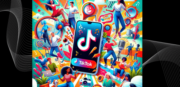 Collage colorido mostrando diversas actividades en TikTok, incluyendo un smartphone con la app abierta, usuario haciendo lip-sync y personas disfrutando de la app
